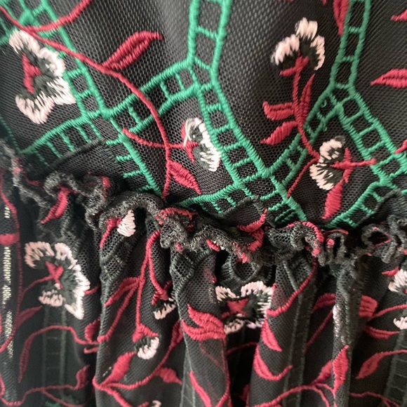 MONIQUE LHUlLLER | Vine Embroidered Velvet Bow Trim Dress - Picture 7 of 15